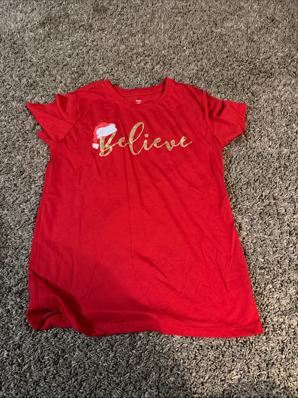 Holiday Time Red 'Believe' Short Sleeve Tee with Gold Script